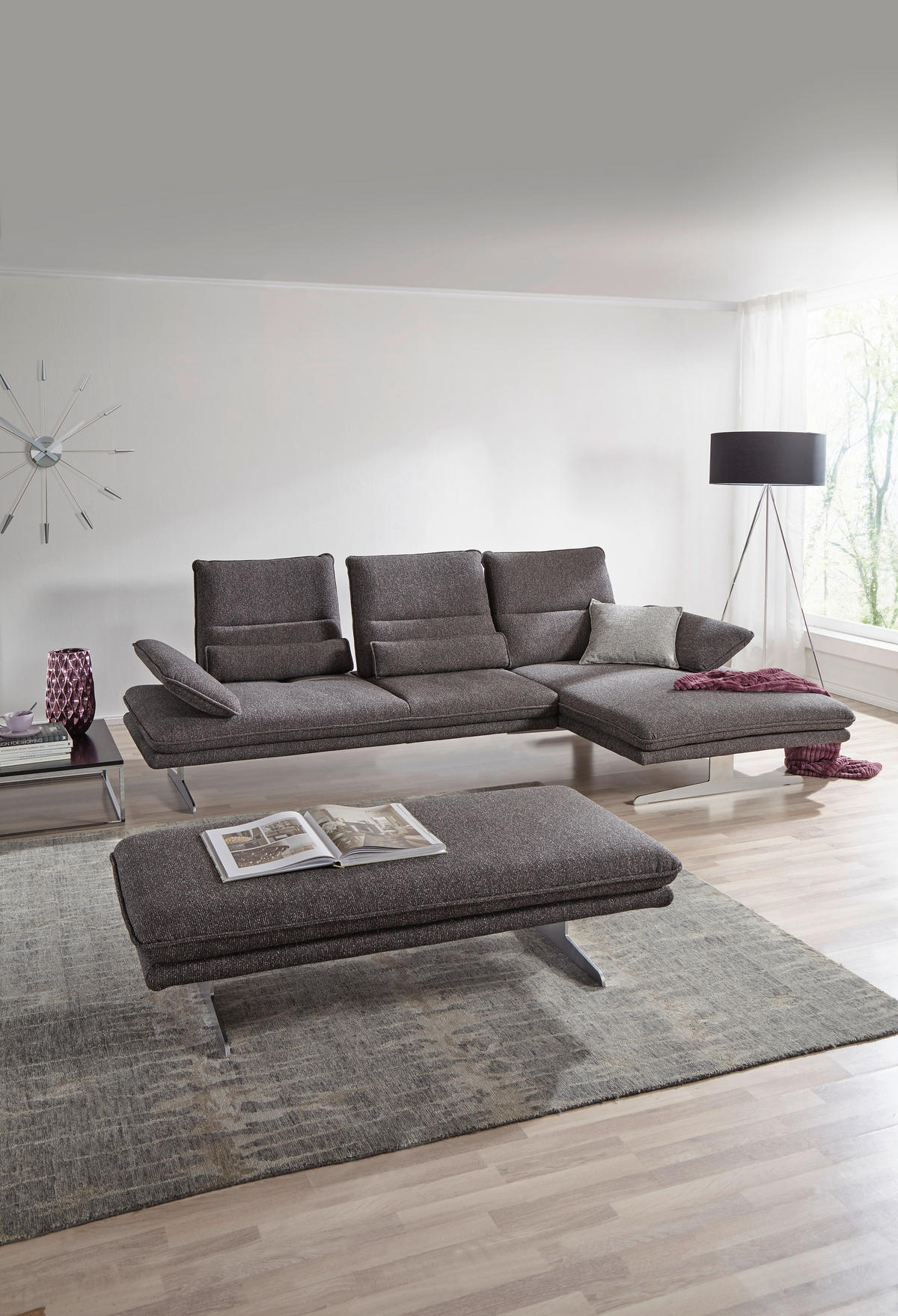 ECKSOFA in Webstoff Anthrazit  - Chromfarben/Anthrazit, Design, Textil (291/164cm) - Chilliano