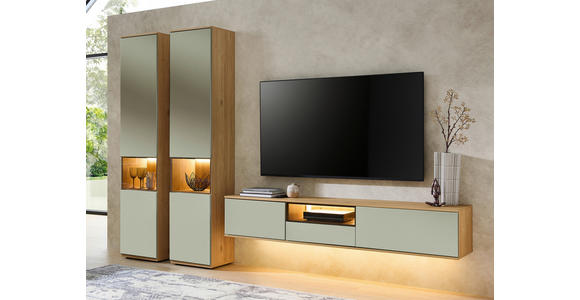 WOHNWAND  in Eichefarben, Schilfgrün  315/215/40 cm  - Schilfgrün/Eichefarben, KONVENTIONELL, Glas/Holzwerkstoff (315/215/40cm) - Venda