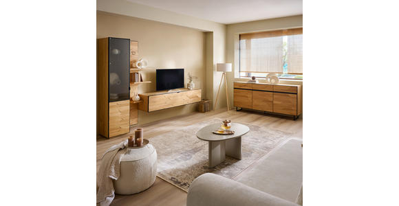 WOHNWAND  in Schwarz, Eichefarben  270/200/42 cm  - Wildeiche/Eichefarben, Natur, Glas/Holz (270/200/42cm) - Linea Natura