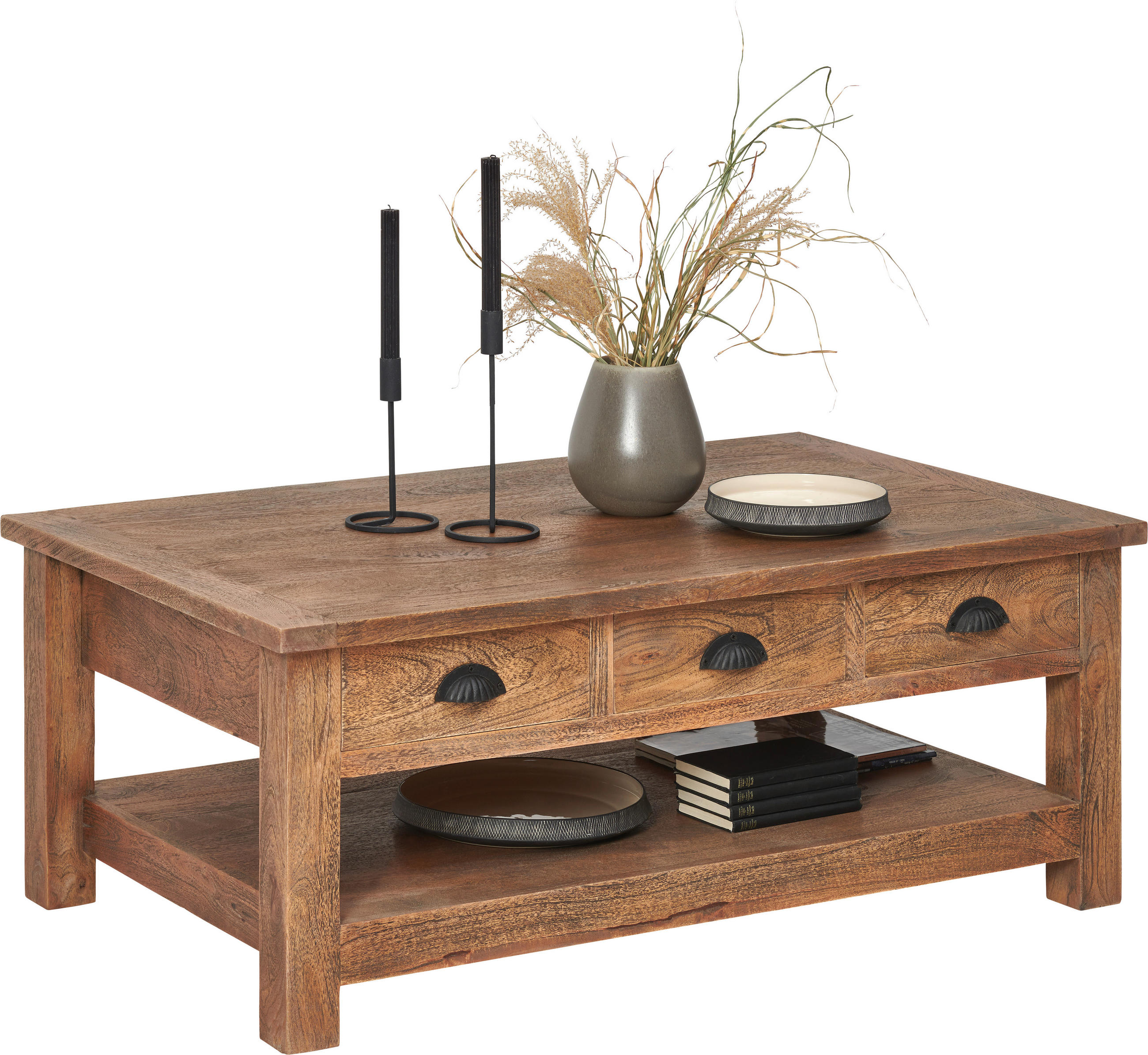 COUCHTISCH 115/70/45 cm Mangoholz massiv rechteckig Braun einfacher Aufbau  - Silberfarben/Braun, Trend, Holz/Metall (115/70/45cm) - Ambia Home