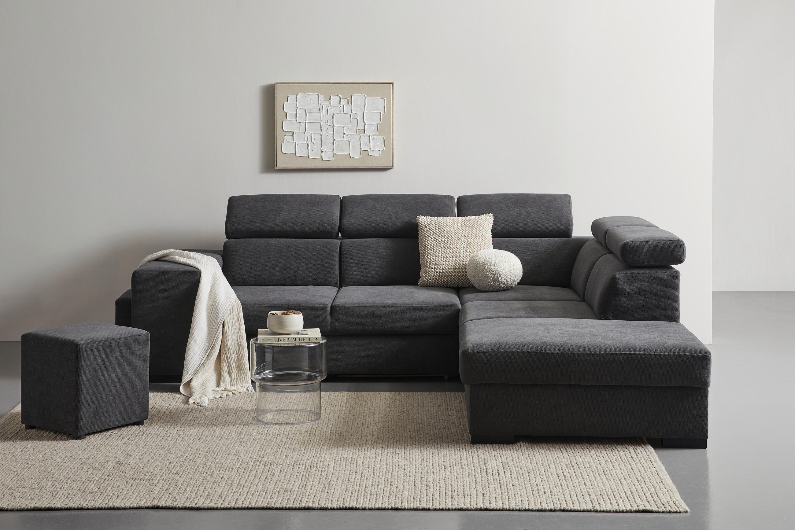 HÖRNSOFFA i vävt tyg mörkgrå  - mörkgrå/svart, Klassisk, trä/textil (283/244cm) - MID.YOU