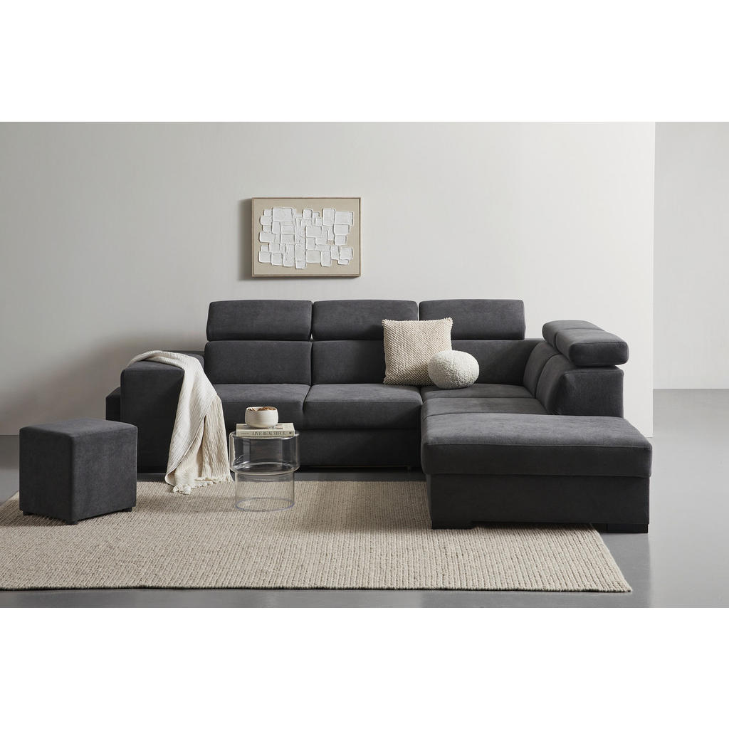 Thumbnail - Carryhome Ecksofa, Dunkelgrau, Textil, Buche, massiv, 4-Sitzer, Ottomane rechts, L-Form, 283x244 cm, Liegefunktion, seit...