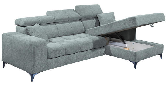 ECKSOFA Hellblau Chenille Zierkissen, Bettkasten, Rücken echt, Kopfteilverstellung, Sitztiefenverstellung  - Schwarz/Hellblau, KONVENTIONELL, Kunststoff/Textil (268/172cm) - Carryhome