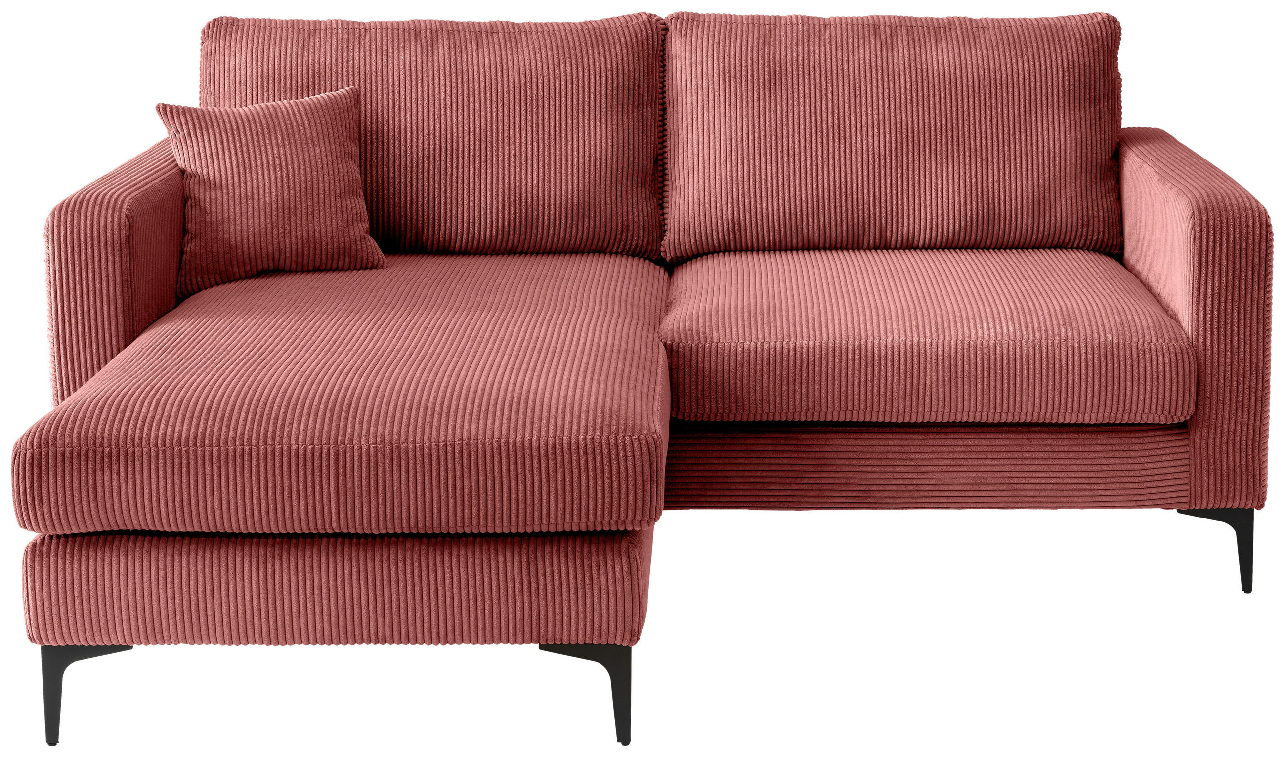 ECKSOFA in Cord Koralle  - Koralle/Schwarz, Basics, Textil/Metall (204/153cm) - Livetastic