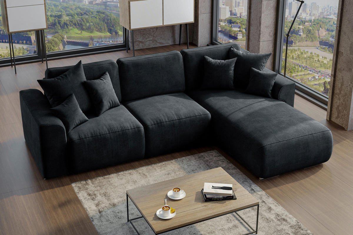ECKSOFA Dunkelgrau Samt  - Chromfarben/Dunkelgrau, KONVENTIONELL, Kunststoff/Textil (293/195cm) - Carryhome