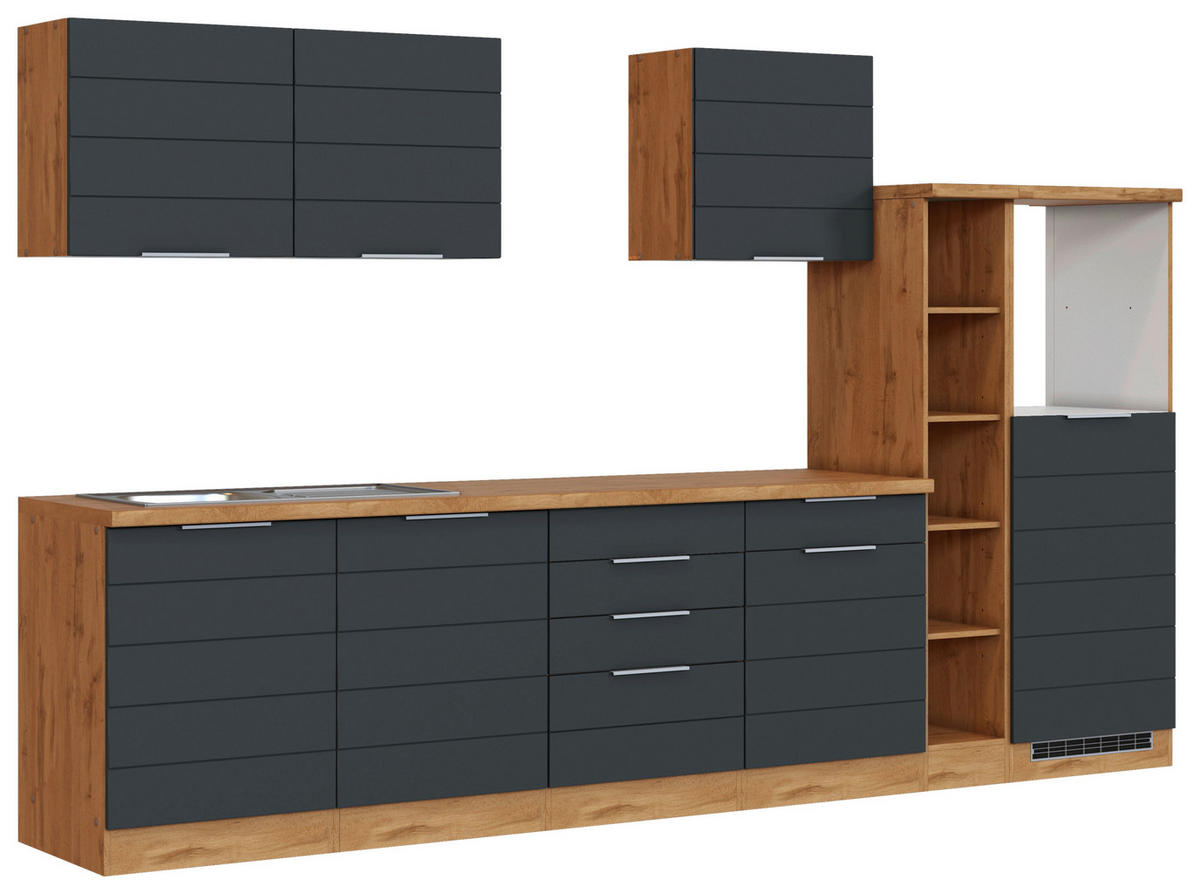 KÜCHENLEERBLOCK 330 cm   in Grau, Eiche Wotan  - Eiche Wotan/Grau, Design, Holzwerkstoff/Metall (330cm) - Held