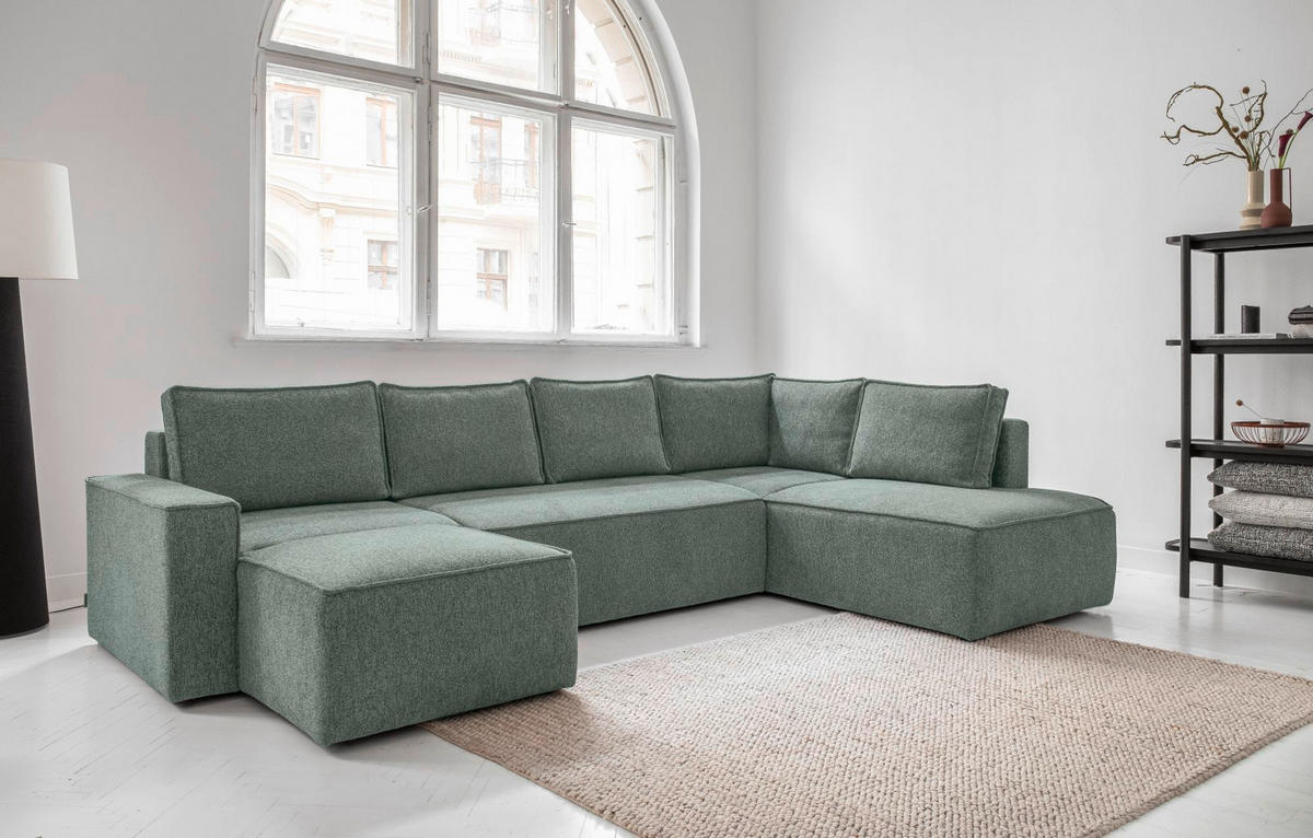 SJEDEĆA GARNITURA tekstil  zelena   - bijela/siva, Design, tekstil/plastika (156/322/194cm) - MID.YOU