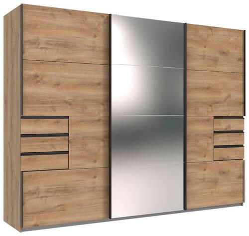 SCHWEBETÜRENSCHRANK 270/210/64 cm 3-türig Klar, Eichefarben  - Klar/Eichefarben, MODERN, Glas/Holzwerkstoff (270/210/64cm) - MID.YOU