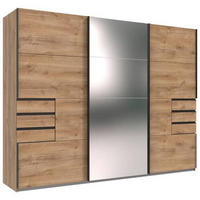 GARDEROB MED SKJUTDÖRRAR 270/208/64 cm 3-dörrar - ek planka/silver, Klassisk, metall/trämaterial (270/208/64cm) - Carryhome