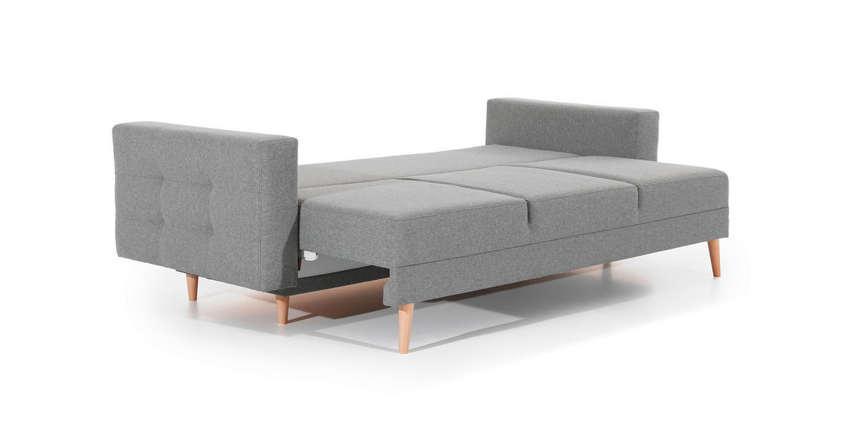 SCHLAFSOFA in Webstoff Grau  - Buchefarben/Grau, Design, Holz/Textil (230/93/92cm) - MID.YOU