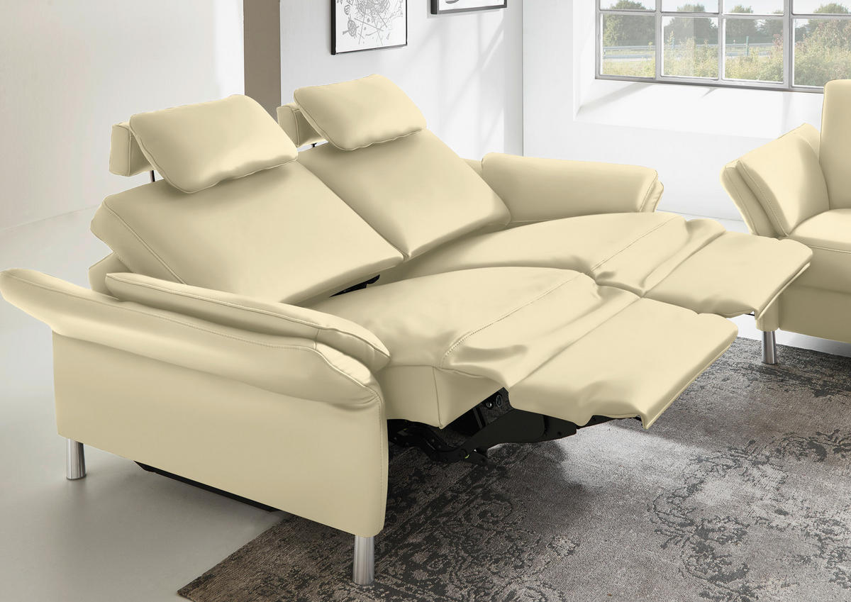 3-SITZER-SOFA in Leder Creme  - Creme/Alufarben, Design, Leder/Metall (190/82/99cm) - Dieter Knoll