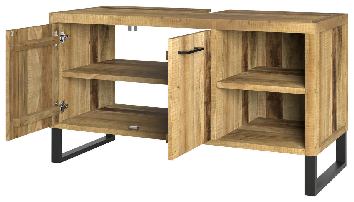 WASCHBECKENUNTERSCHRANK 116/64/50 cm  - Schwarz/Naturfarben, Natur, Holz/Metall (116/64/50cm) - Livetastic