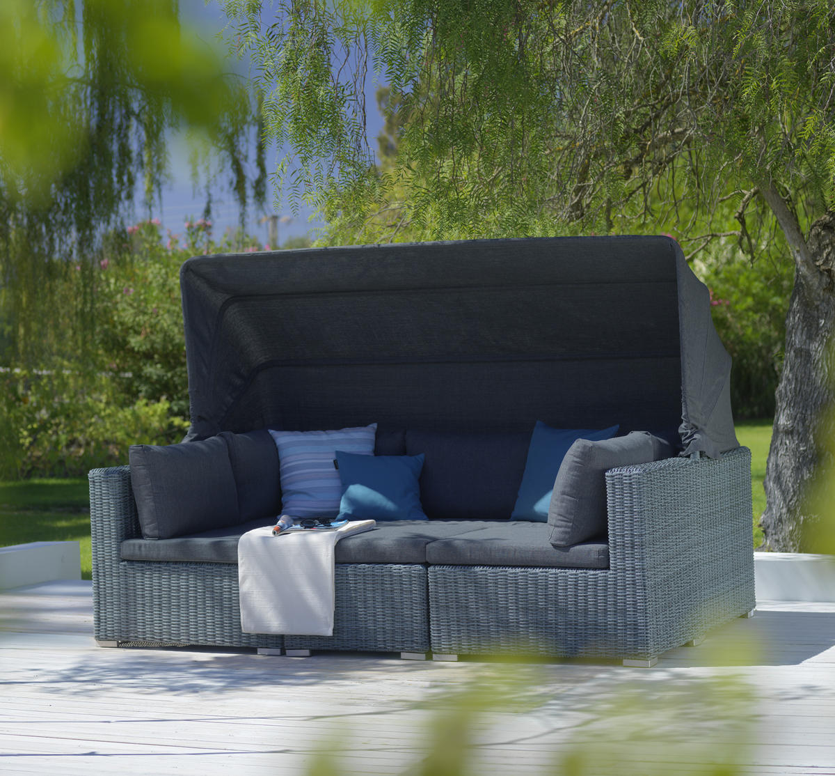LOUNGE GARNITÚRA   228/70/84 cm  - szürke, Romantik / Landhaus, műanyag/textil (228/70/84cm) - Ambia Garden