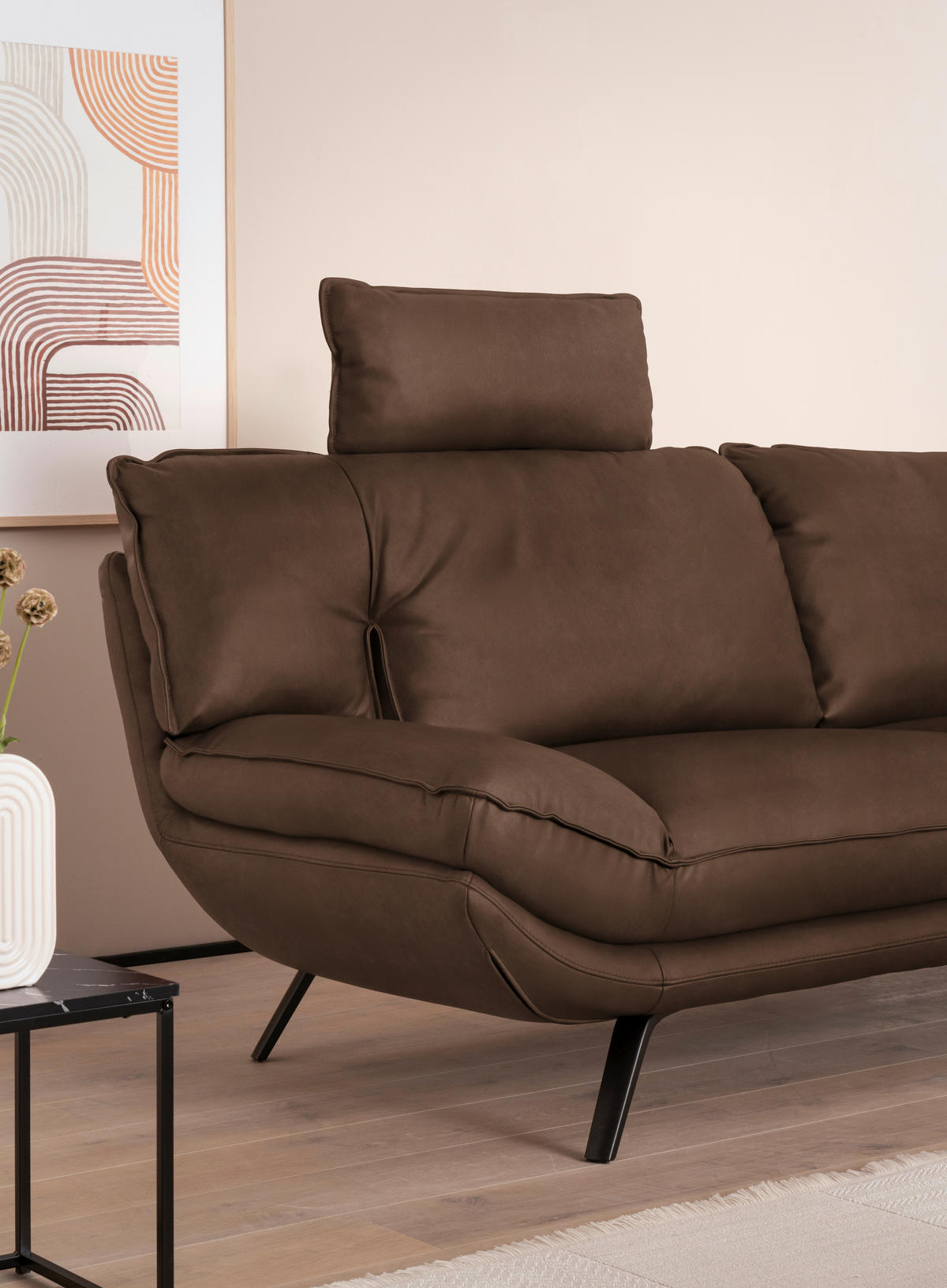 3-SITZER-SOFA in Echtleder Dunkelbraun  - Dunkelbraun/Schwarz, Design, Leder/Metall (226/95/95cm) - Celina