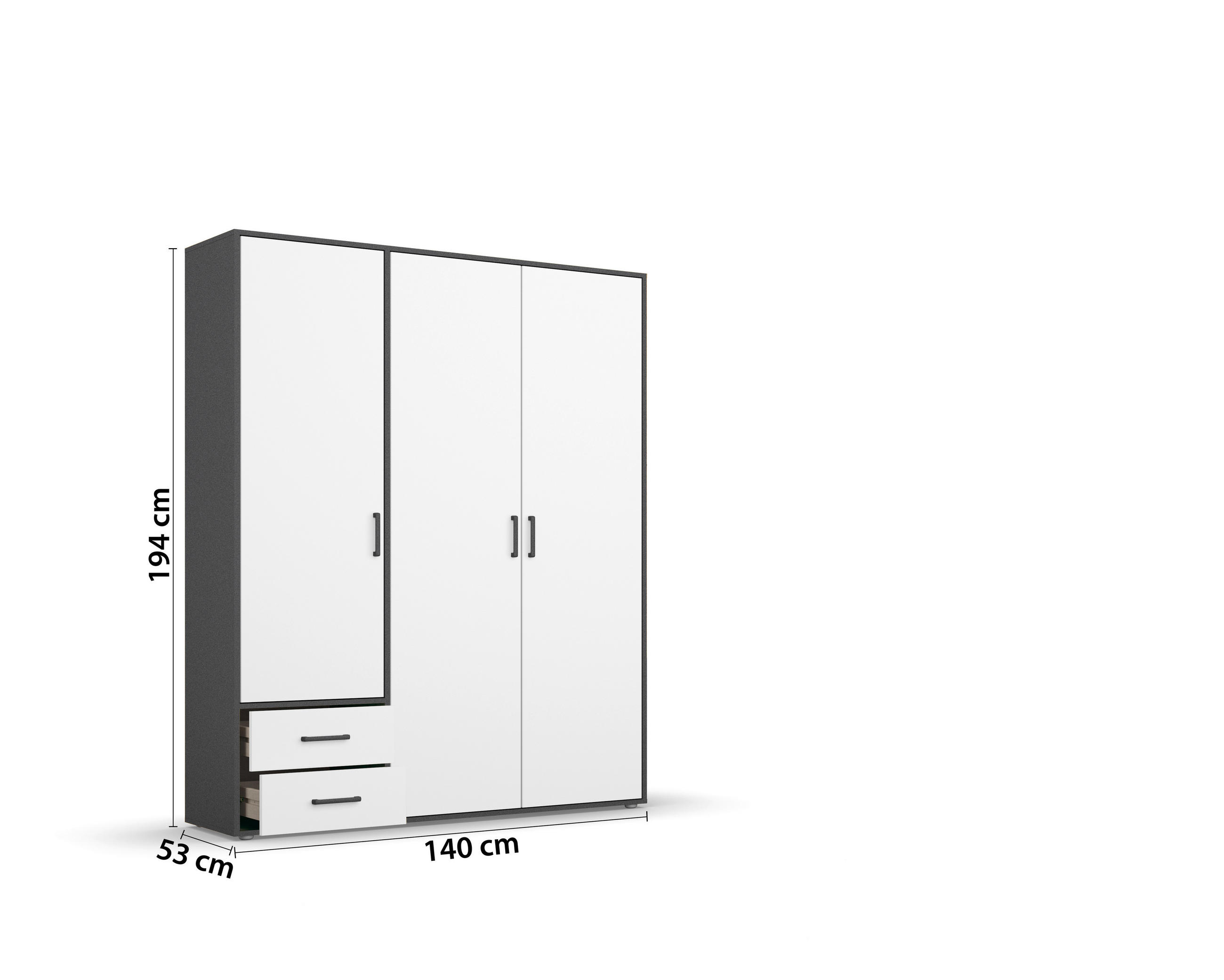 DREHTÜRENSCHRANK  in Grau, Weiß  - Weiß/Grau, MODERN, Holzwerkstoff/Kunststoff (140/194/53cm) - Rauch Möbel