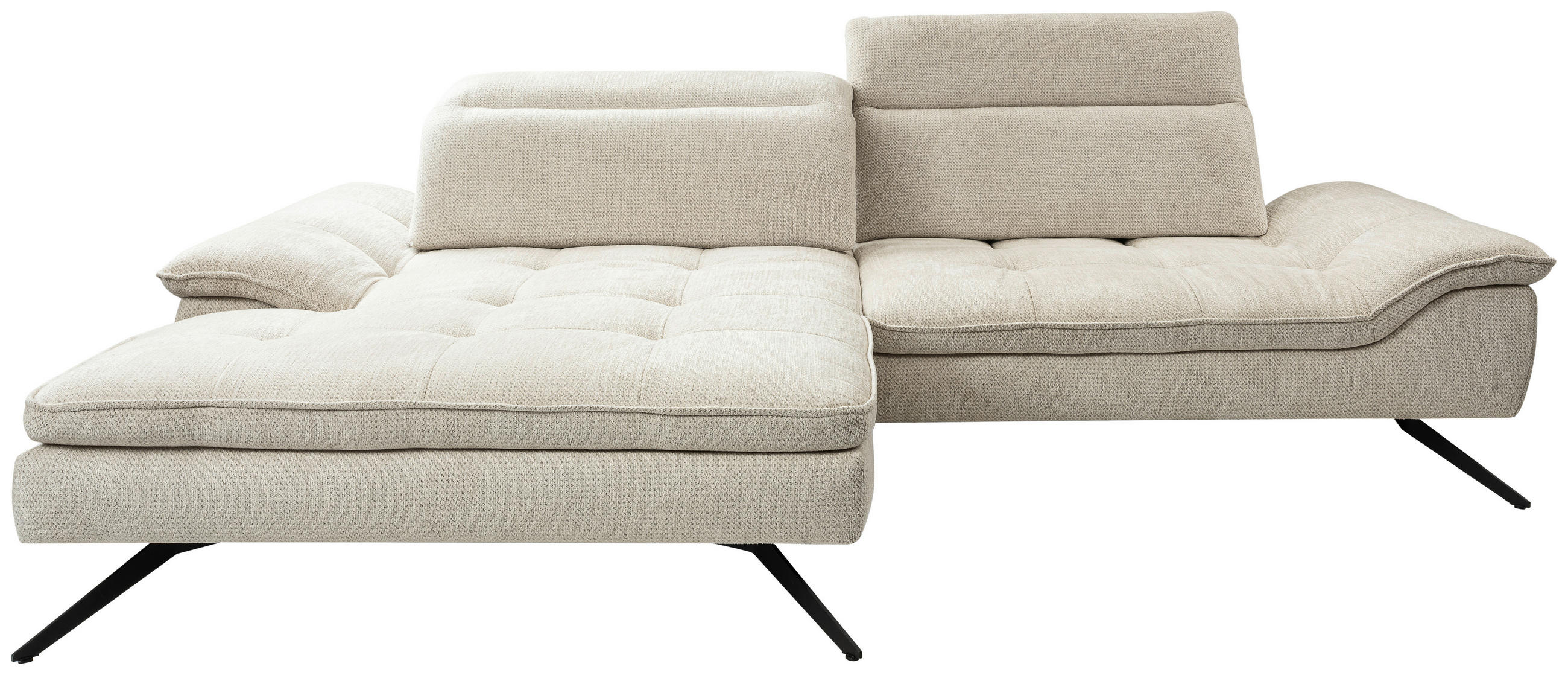 ECKSOFA 179-202/288 cm  in Chenille Beige Rücken echt, Kopfteilverstellung, Sitztiefenverstellung  179-202/288 cm  - Beige/Schwarz, Design, Textil/Metall (179-202/288cm) - Stylife