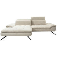 ECKSOFA 179-202/288 cm  in Chenille Beige Rücken echt, Kopfteilverstellung, Sitztiefenverstellung  179-202/288 cm  - Beige/Schwarz, Design, Textil/Metall (179-202/288cm) - Stylife