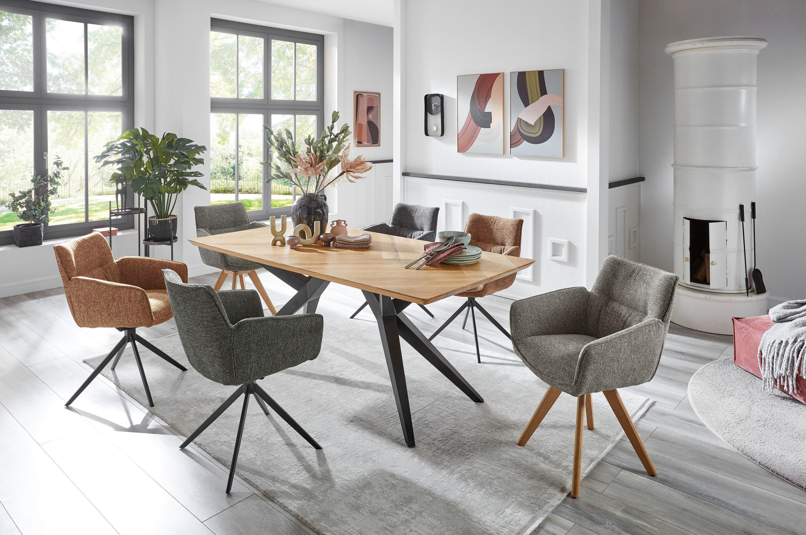 ESSTISCH in Holz 200/100/77 cm  - Eichefarben/Schwarz, Design, Holz/Metall (200/100/77cm) - Valdera