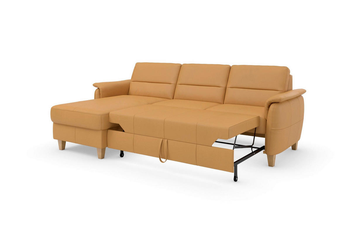 ROHOVÁ SEDAČKA, koža, kari žltá - farba duba/kari žltá, Basics, koža/drevo (163/244cm) - Sit & More