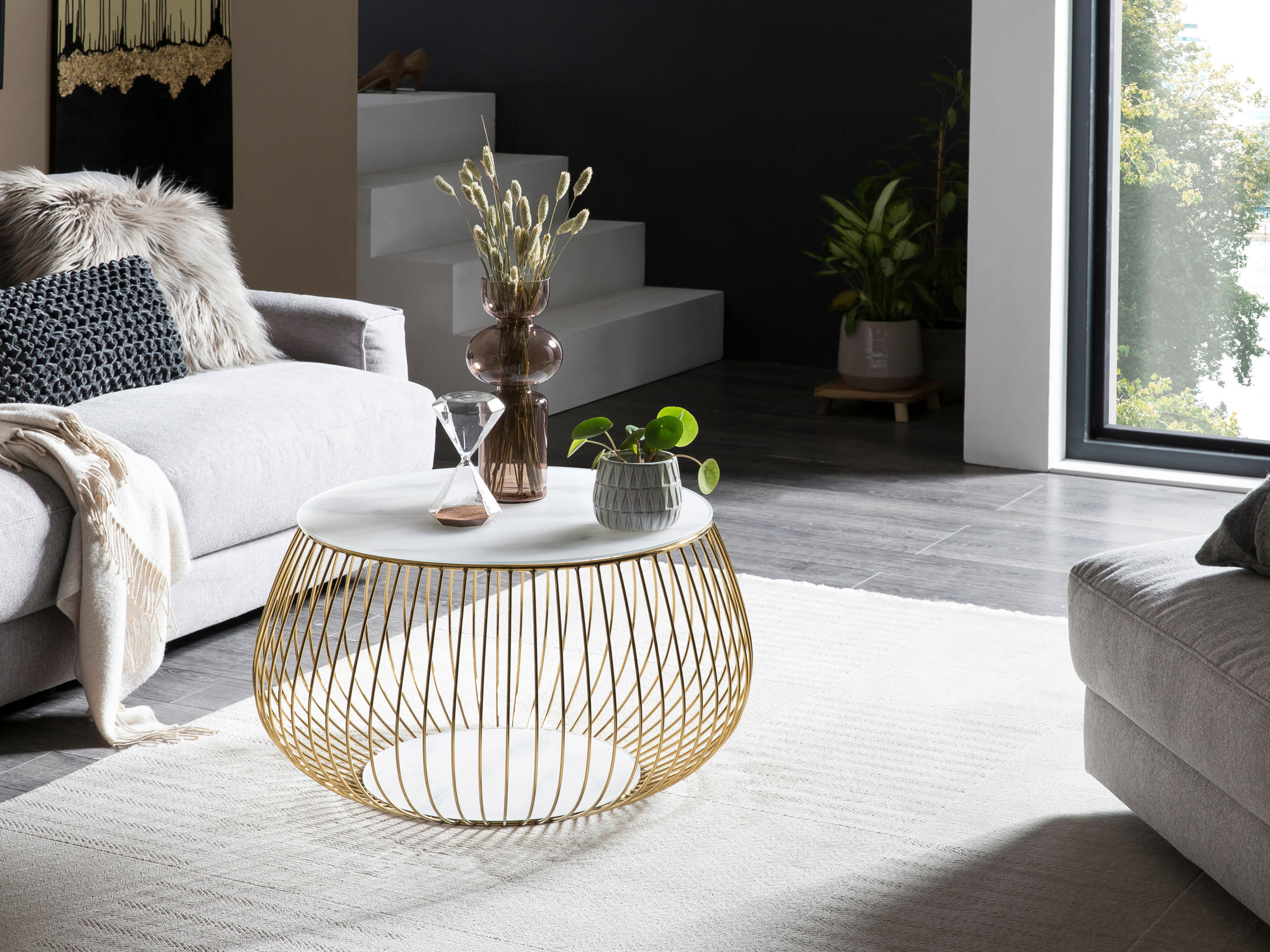 COUCHTISCH Kristallglas 72/72/42 cm rund Weiß, Goldfarben  - Goldfarben/Weiß, Design, Glas/Metall (72/72/42cm) - Livetastic