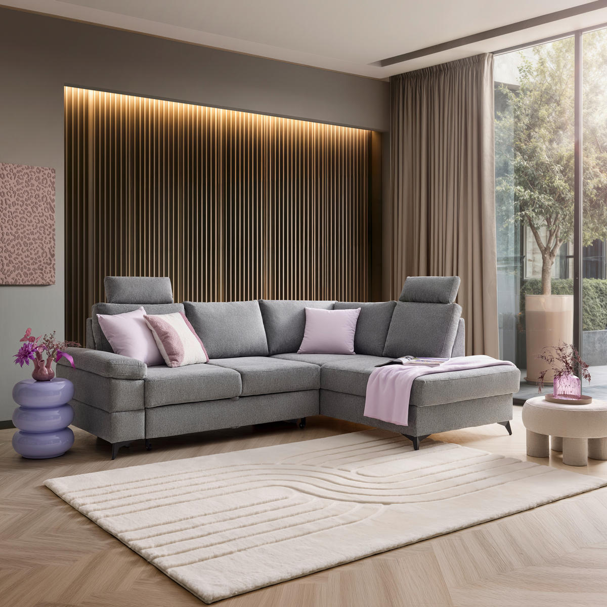 ECKSOFA Webstoff Grau  - Schwarz/Grau, Modern, Textil/Metall (250/189cm) - MID.YOU