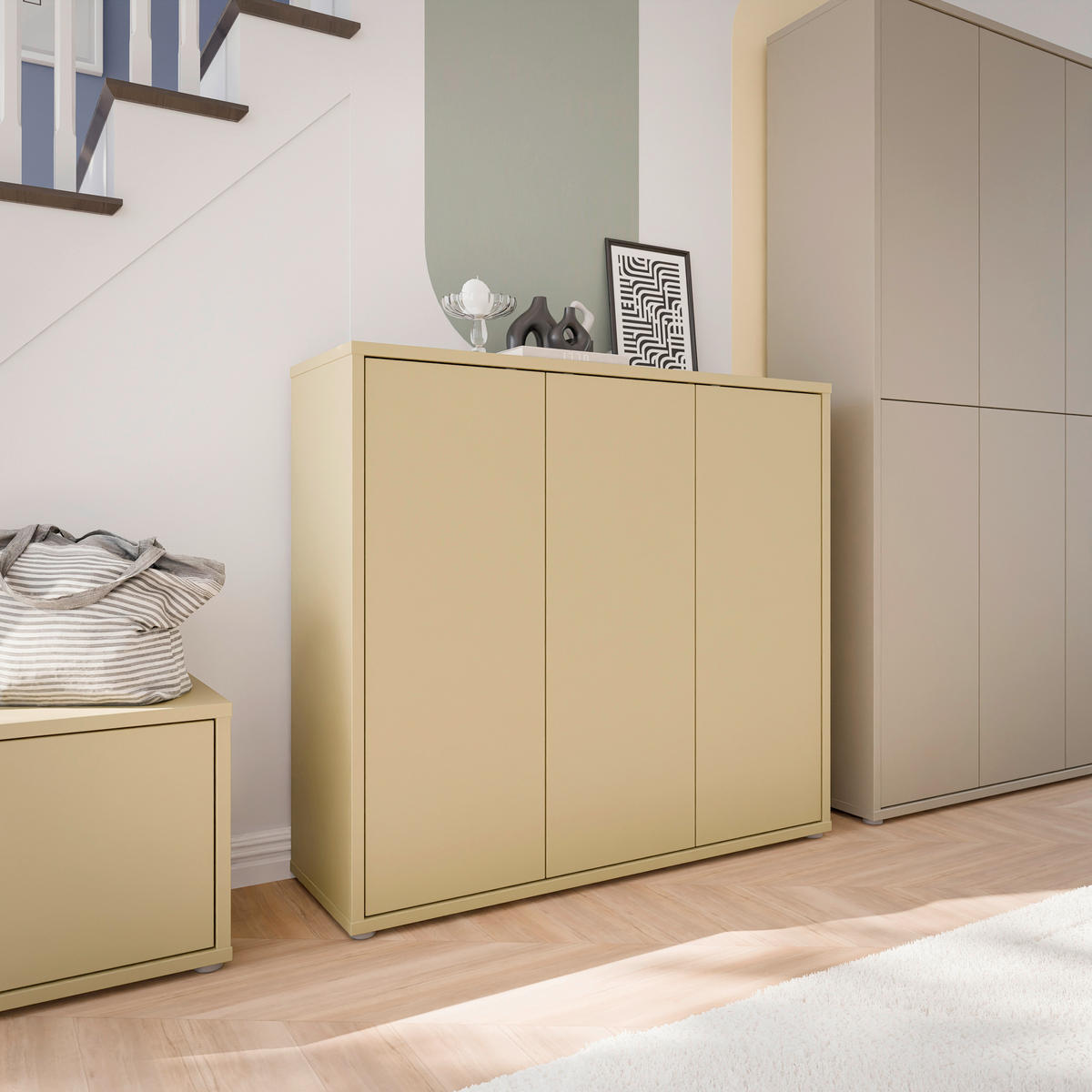 SCHUHSCHRANK Hellgelb  - Hellgelb/Grau, MODERN, Holzwerkstoff/Kunststoff (109,2/99,1/34,9cm) - Carryhome