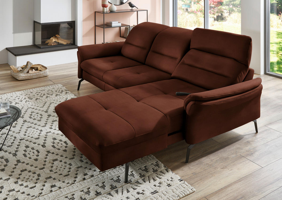 ECKSOFA in Flachgewebe Braun  - Schwarz/Braun, Konventionell, Textil/Metall (260/181cm) - Beldomo Speed