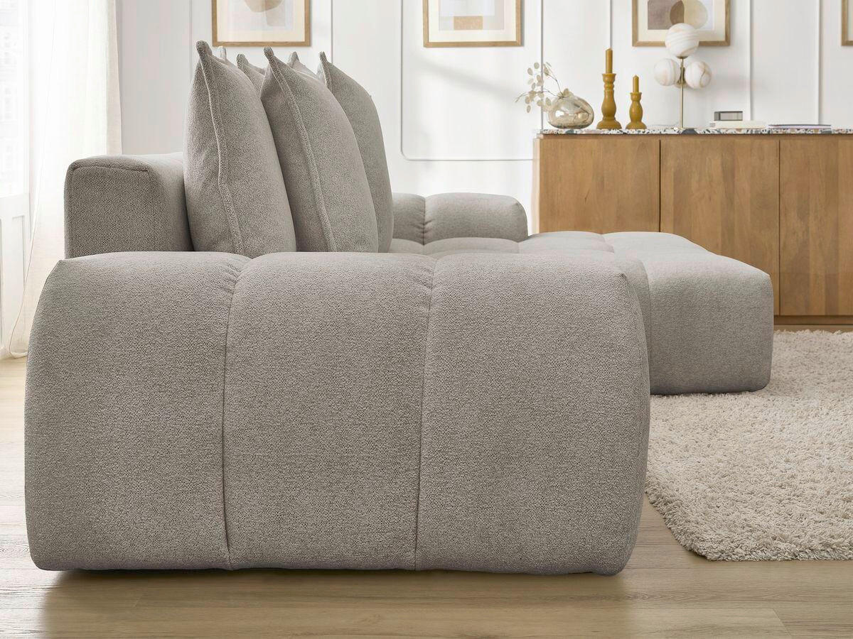 ECKSCHLAFSOFA EVEREST  mit Rücken echt, Armteil links, Armteil rechts Flachgewebe Taupe  - Taupe/Schwarz, MODERN, Kunststoff/Textil (318/180cm) - Livetastic