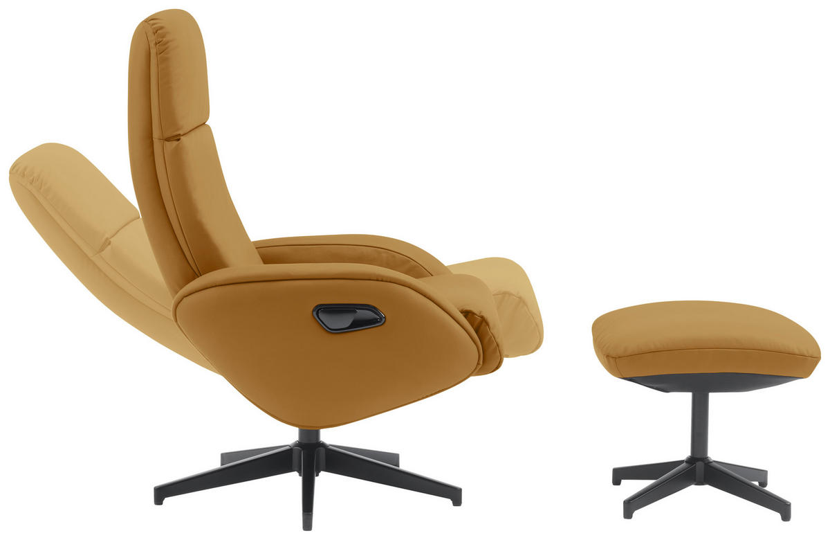 RELAXAČNÍ KŘESLO S TABURETEM, textil, kůže, žlutá - černá/žlutá, Design, kov/textil (77/107/75cm) - Livetastic