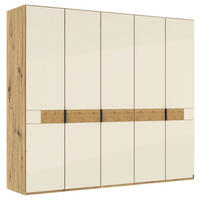 DREHTÜRENSCHRANK 250/216/58 cm,  in Champagner, Eiche Bianco, 5 Tür(en)  - Schieferfarben/Eiche Bianco, Design, Glas/Holz (250/216/58cm) - Musterring