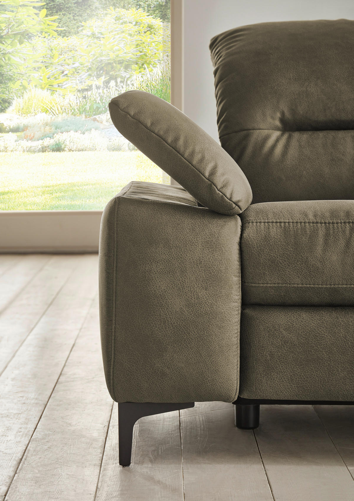 ECKSOFA in Mikrofaser Olivgrün  - Chromfarben/Olivgrün, Design, Textil/Metall (280/184cm) - Pure Home Comfort