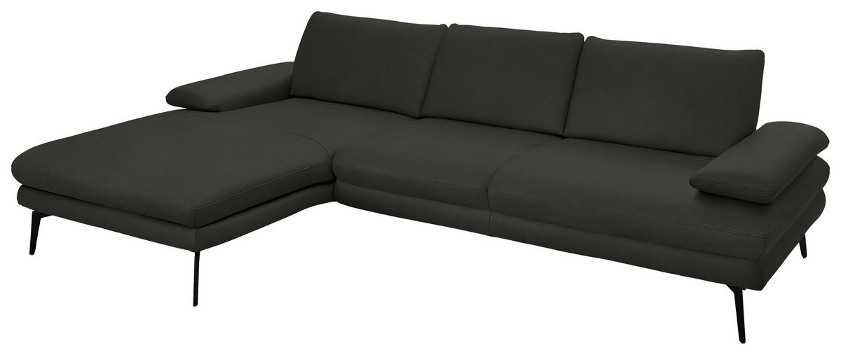 ECKSOFA in Echtleder Dunkelgrün  - Dunkelgrün/Schwarz, Design, Leder/Metall (180/310cm) - Dieter Knoll