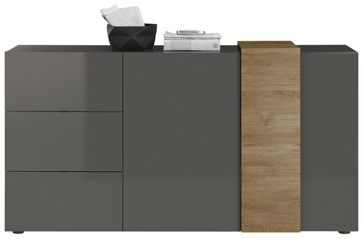 SIDEBOARD Positano  in 181/94/44 cm  - Dunkelgrau/Eichefarben, Basics, Holzwerkstoff (181/94/44cm)
