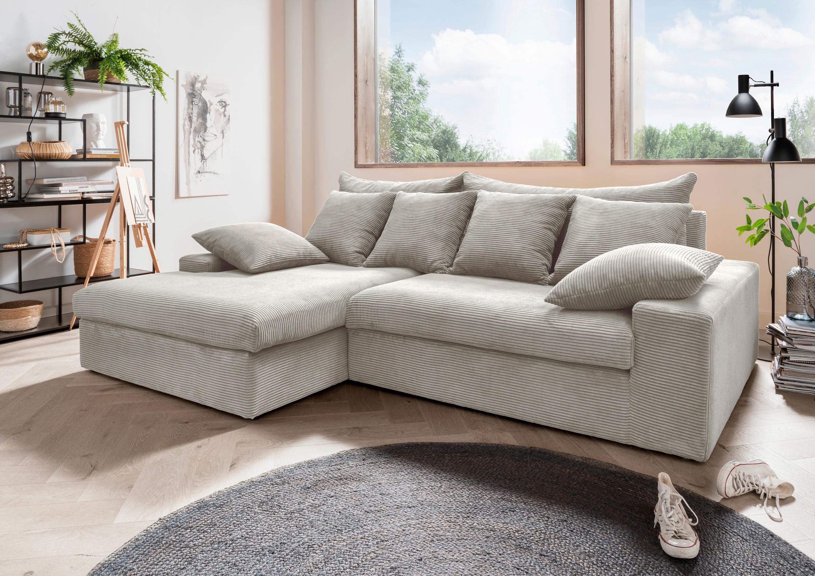 ECKSOFA in Cord Silberfarben - Silberfarben/Schwarz, Modern, Kunststoff/Textil (200/278cm) - Livetastic