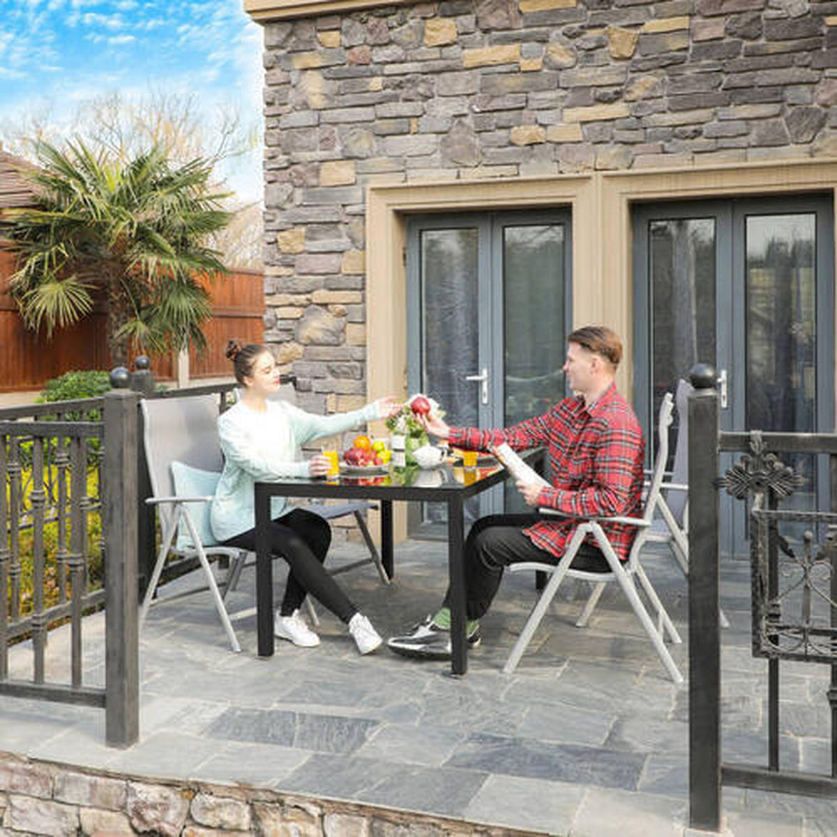 GARTENKLAPPSESSEL-SET Aluminium Grau  - Grau, Basics, Textil/Metall (70/106/56cm) - Modante