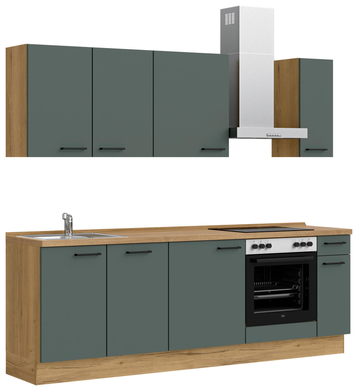 KÜCHENBLOCK Easytouch 240 cm  in Eichefarben, Dunkelgrün  - Dunkelgrün/Eichefarben, MODERN, Holzwerkstoff/Metall (240cm) - Nobilia