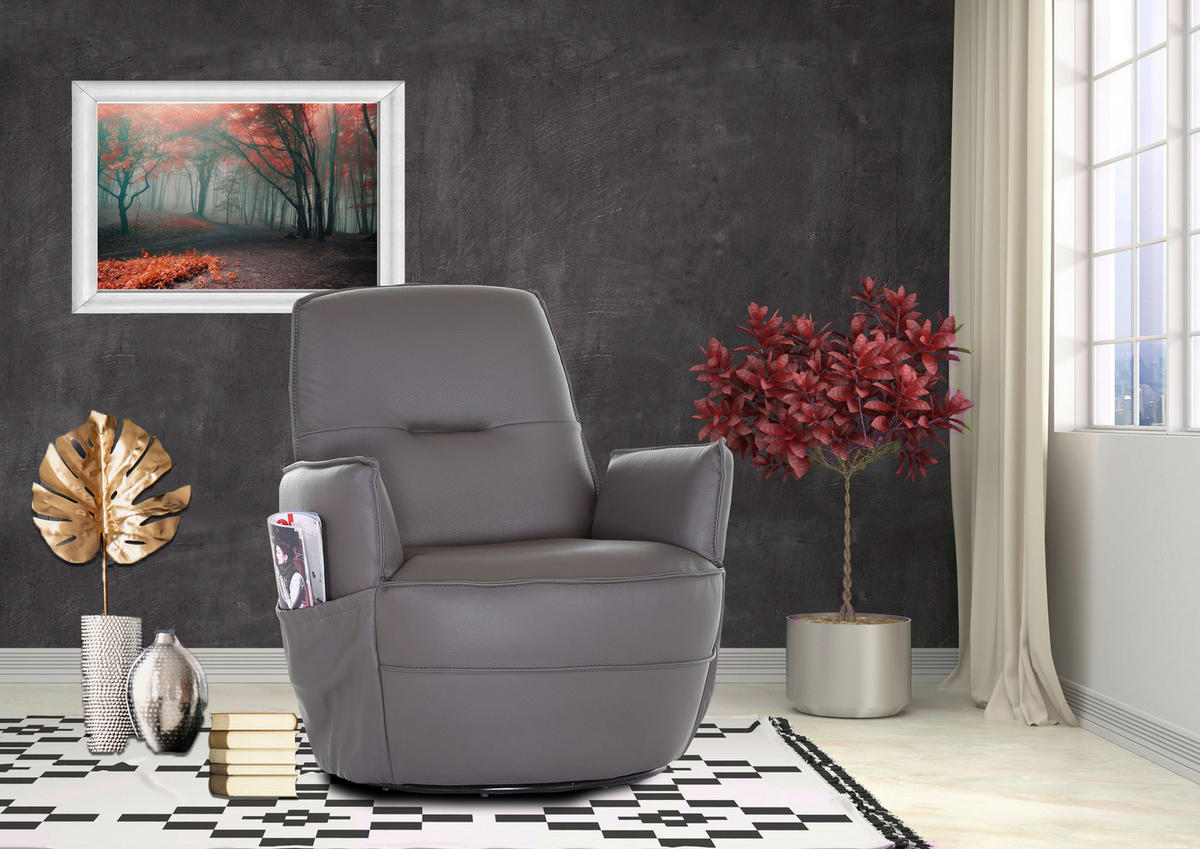 XXL-SESSEL Dunkelgrau  - Dunkelgrau, Design, Leder/Metall (83/90/85cm) - Landscape