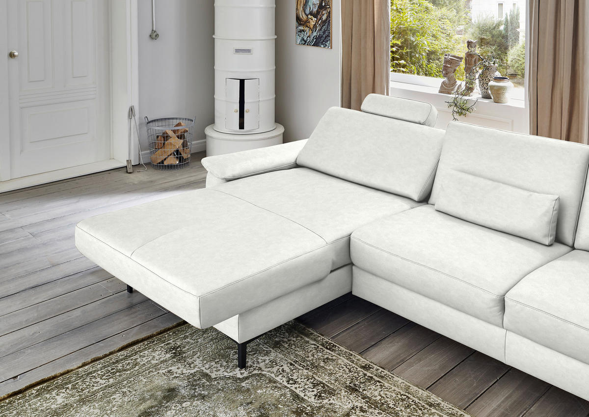 ECKSOFA in Echtleder Weiss  - Weiss/Schwarz, Design, Leder/Metall (176/334cm) - Dieter Knoll