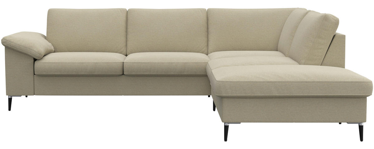 ECKSOFA Beige Chenille, Webstoff, Flachgewebe  - Beige/Schwarz, Design, Textil/Metall (247/225cm) - Livetastic