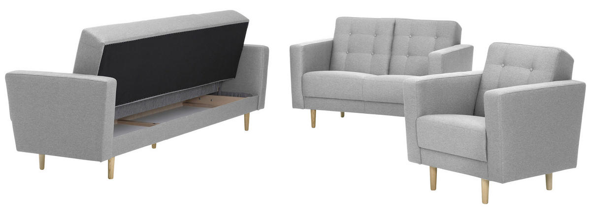 3-SITZER-SOFA in Flachgewebe Hellgrau  - Eschefarben/Hellgrau, Modern, Holz/Textil (224/81/83cm) - Max Winzer