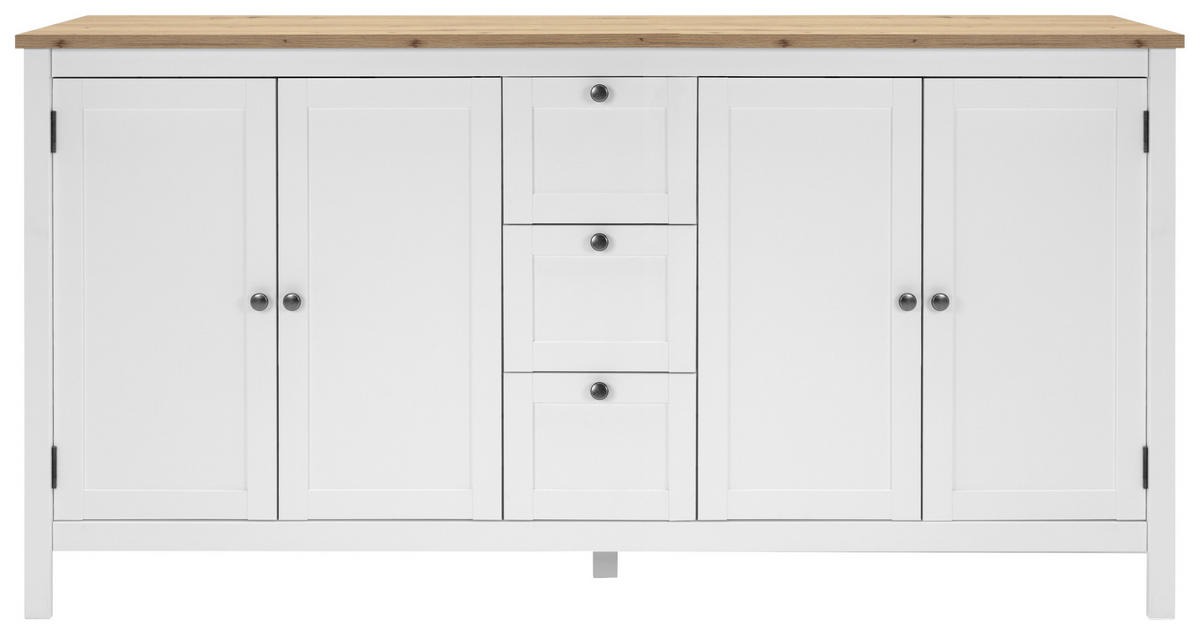 COMODĂ CU UȘI 180/90/40 cm  - alb/culoare lemn stejar, Konventionell, metal/material pe bază de lemn (180/90/40cm) - MID.YOU