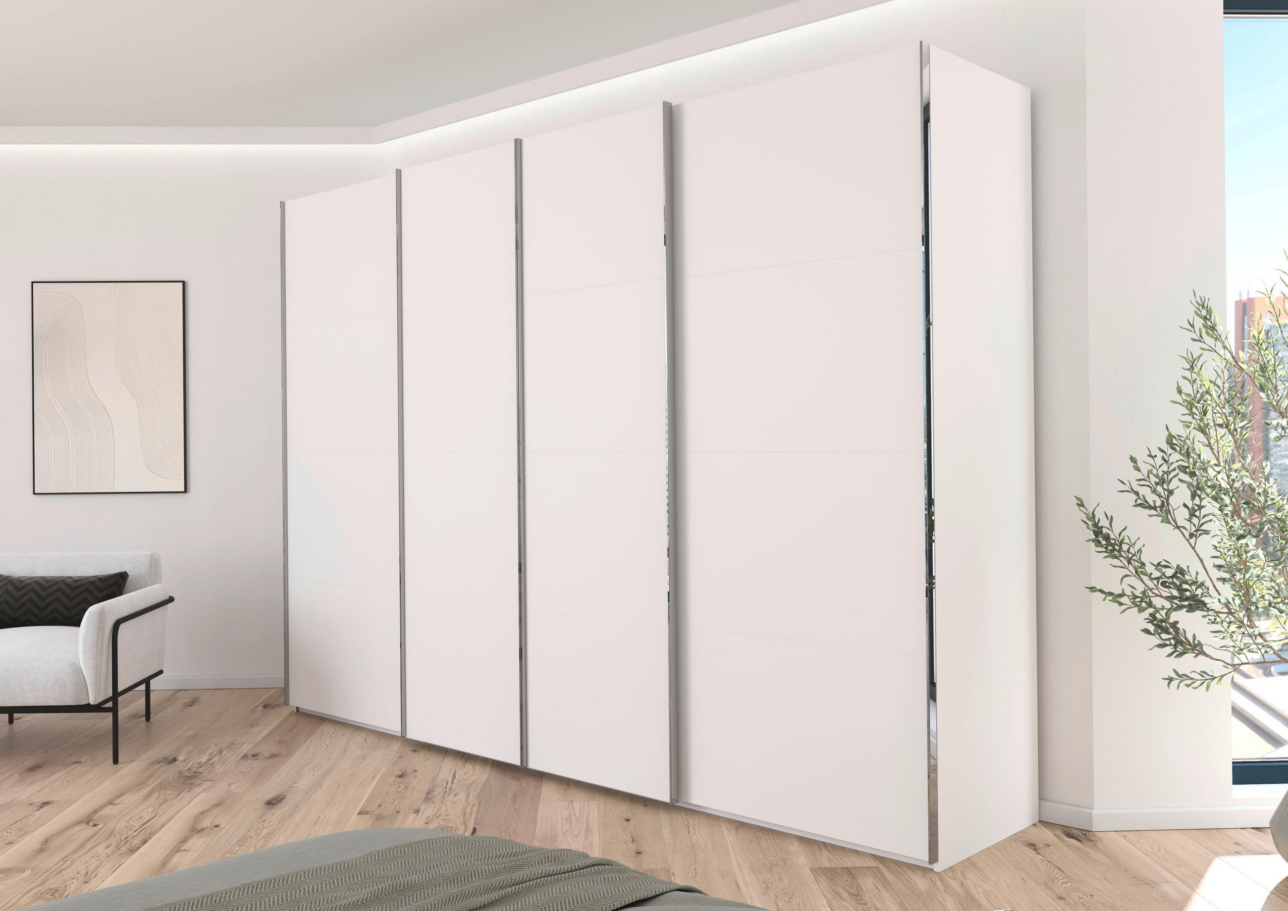 SCHWEBETÜRENSCHRANK 316/223/68 cm 4-türig Weiß  - Chromfarben/Weiß, Design, Holzwerkstoff/Metall (316/223/68cm) - Novel