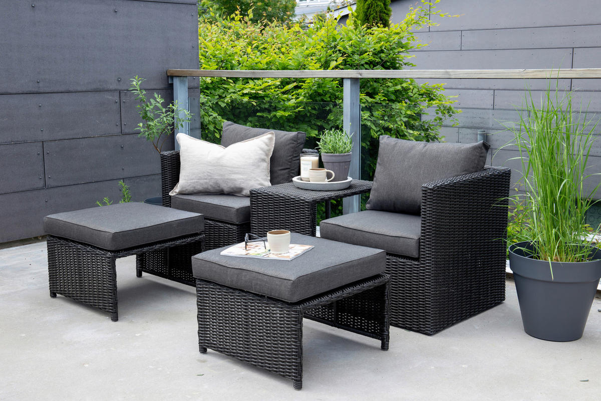 GARTENSET Stahl  - Schwarz/Grau, KONVENTIONELL, Kunststoff/Metall - Gardenson