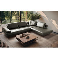 ECKSOFA Grau Echtleder  - Schwarz/Grau, Design, Leder/Metall (306/237cm) - Livetastic