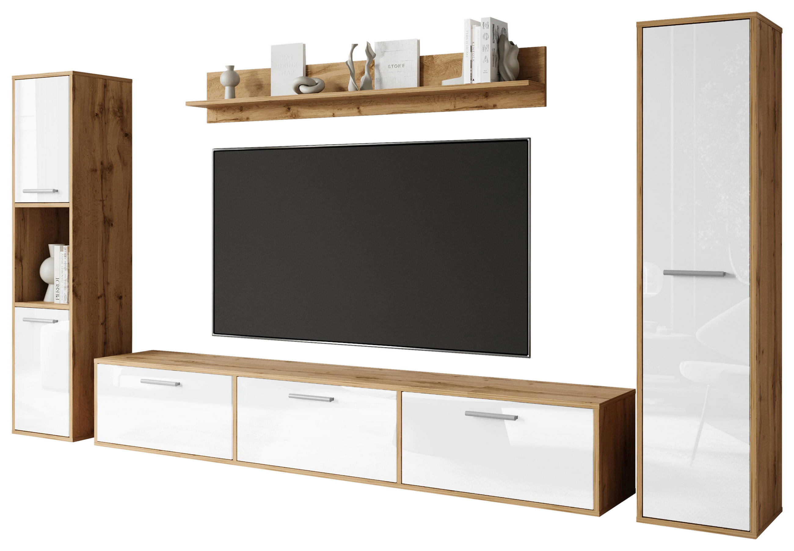 MID.YOU OBÝVACÍ STĚNA, dub wotan, vysoce lesklá bílá