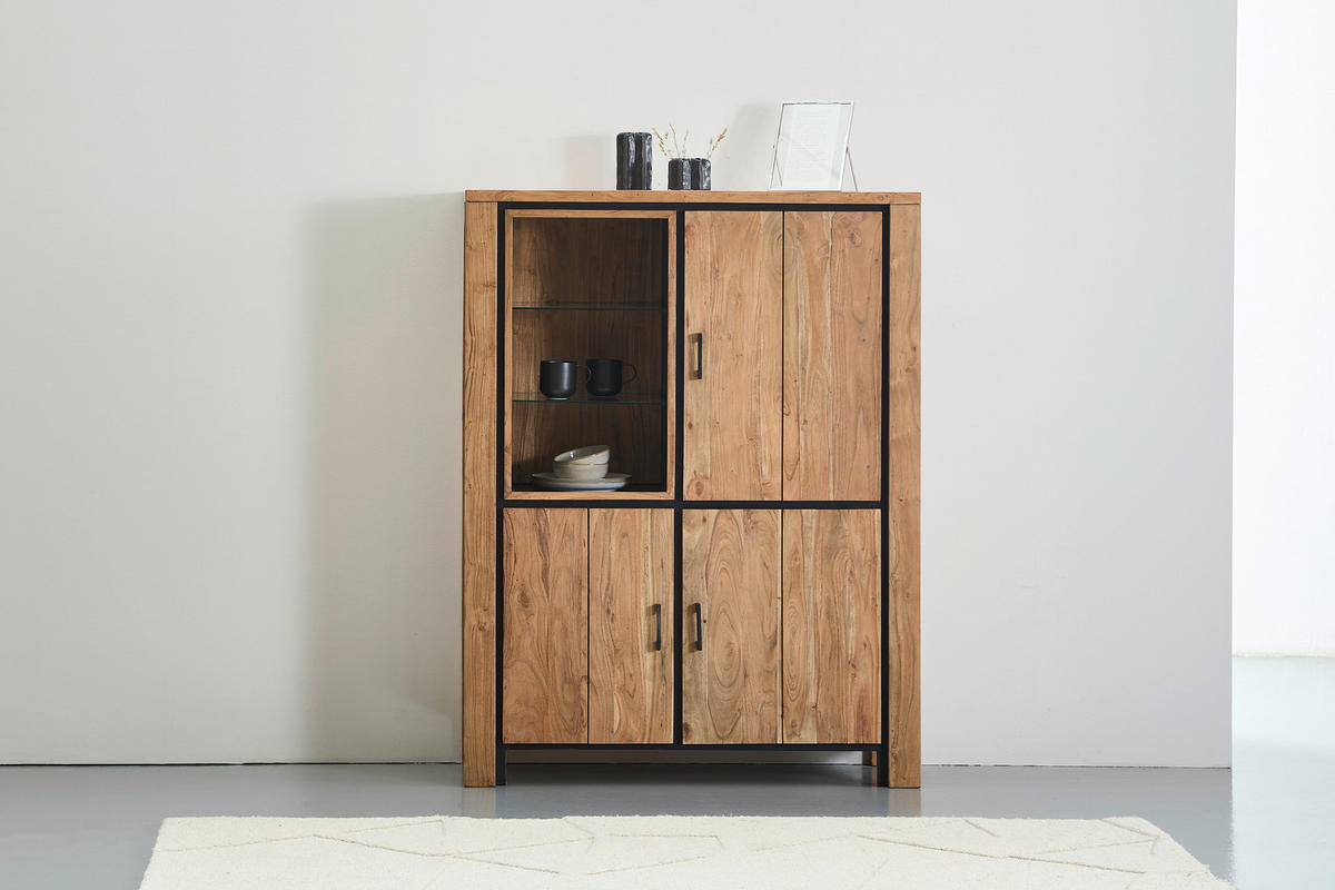 HIGHBOARD  in 115/150/40 cm  - Schwarz/Akaziefarben, Natur, Glas/Holz (115/150/40cm) - Livetastic