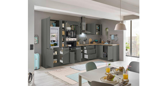 ECKKÜCHE 360/165 cm  in Graphitfarben  - Schwarz/Graphitfarben, Basics, Holzwerkstoff/Metall (360/165cm) - Xora