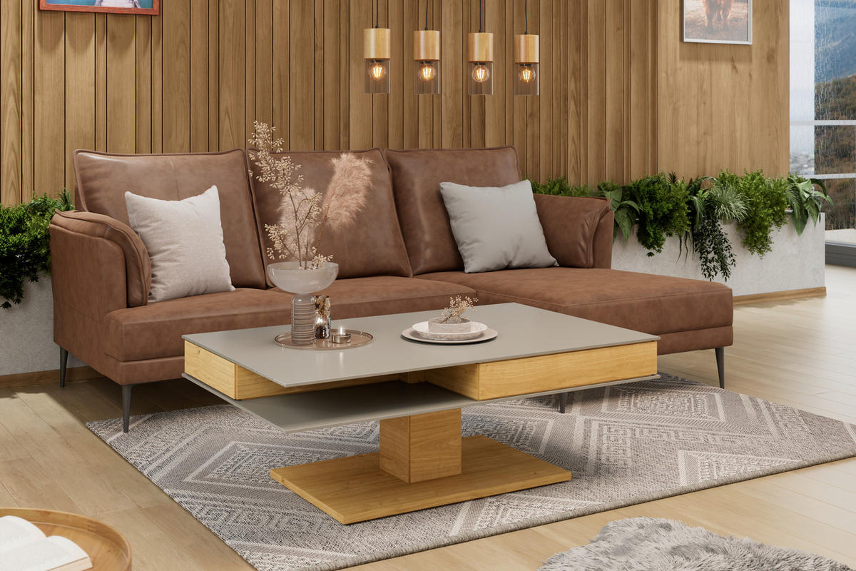 COUCHTISCH in Holz, Glas, Holzwerkstoff 120/75/43 cm  - Eichefarben/Grau, Design, Glas/Holz (120/75/43cm) - Voglauer