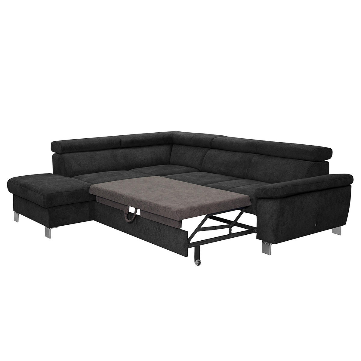 ECKSOFA Schwarz Mikrofaser  - Chromfarben/Schwarz, Design, Textil/Metall (208/248cm) - Livetastic