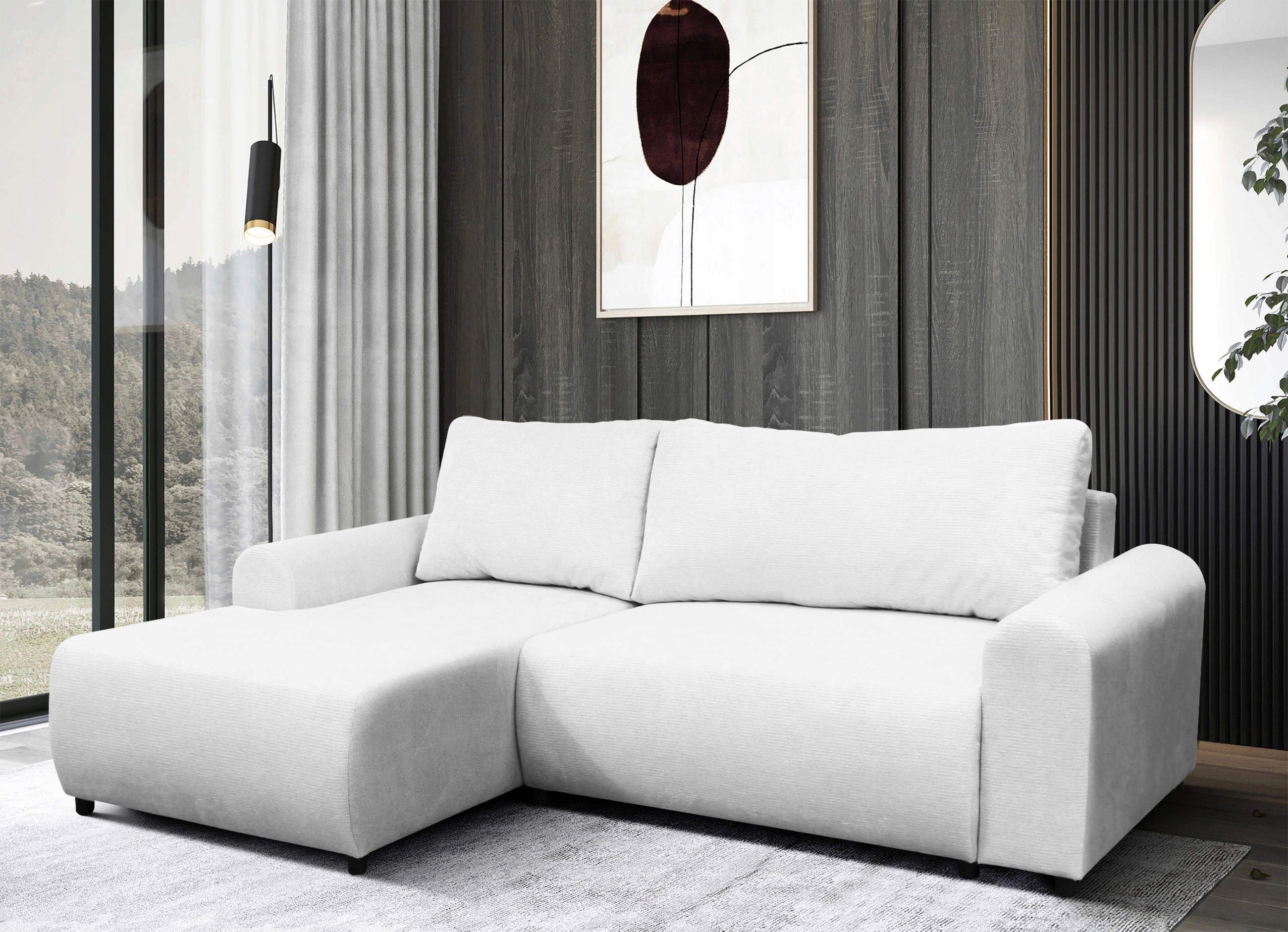 ECKSOFA Creme Struktur  - Creme/Schwarz, Design, Kunststoff/Textil (160/250cm) - MID.YOU